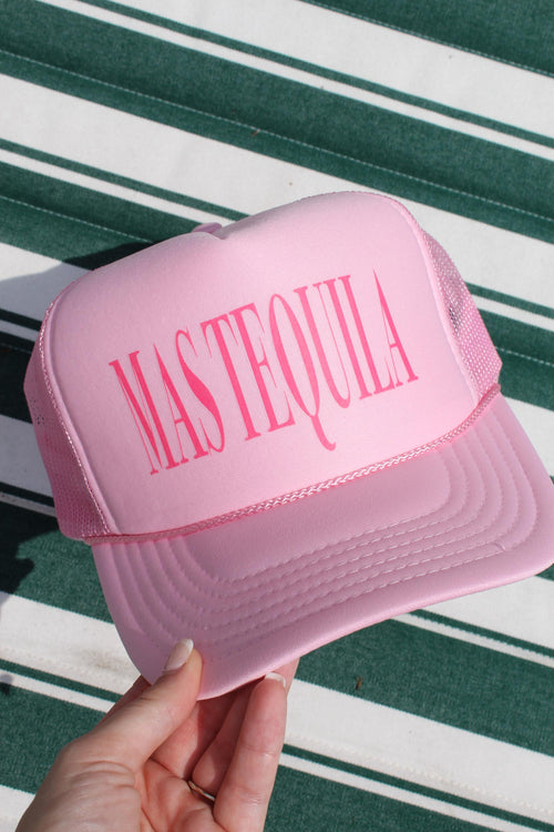 MAS TEQUILA Hat | Funny Tequila Trucker Hat | Bachelorette Party Hat | Girls Trip Hat | 90s Y2K Pink Trucker Hat | Drinking Party Gift
