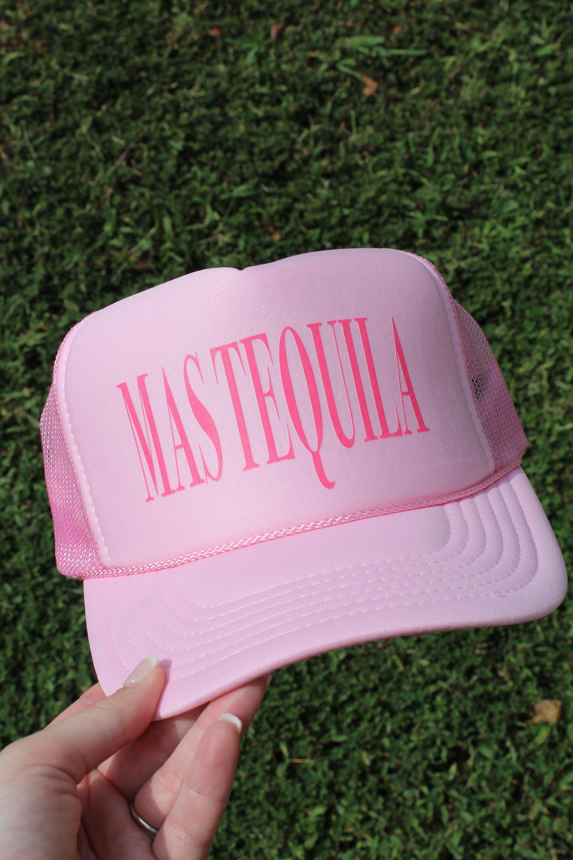 MAS TEQUILA Hat | Funny Tequila Trucker Hat | Bachelorette Party Hat | Girls Trip Hat | 90s Y2K Pink Trucker Hat | Drinking Party Gift
